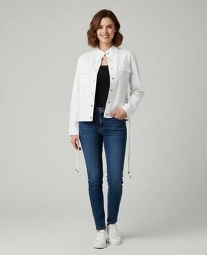 Liz Claiborne Denim Jacket Straps White Button Closure White Size Small Petite